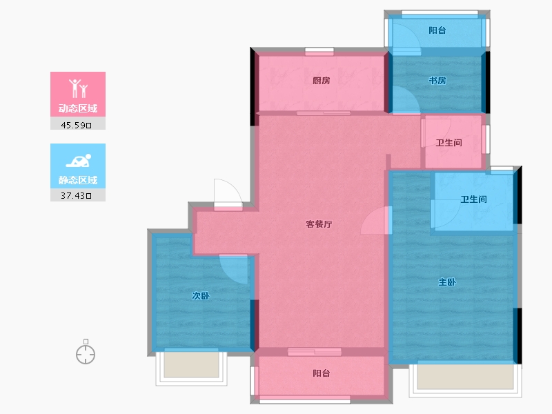 浙江省-衢州市-碧桂园江湾半岛-73.60-户型库-动静分区