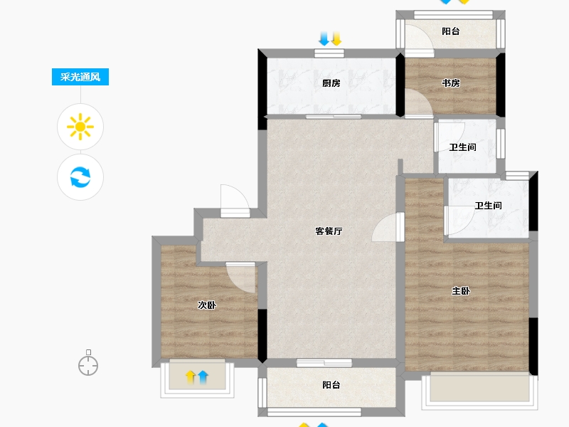 浙江省-衢州市-碧桂园江湾半岛-73.60-户型库-采光通风