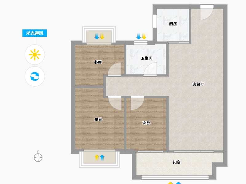 湖北省-武汉市-南德缦和美域-68.65-户型库-采光通风