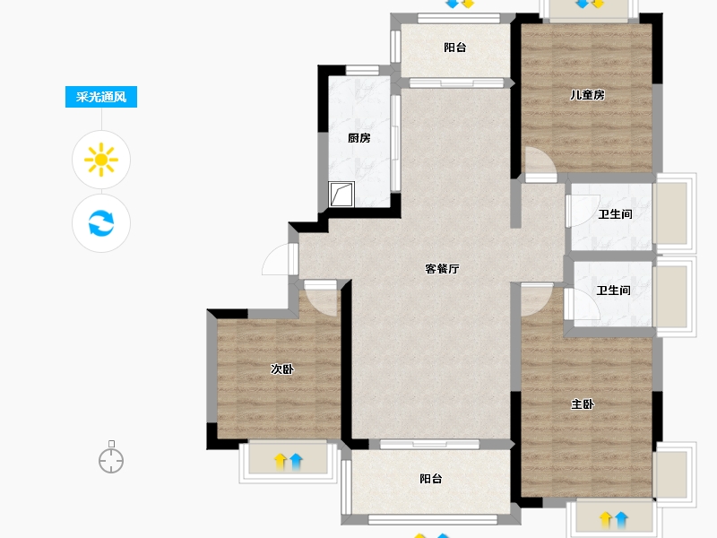 湖南省-株洲市-荣盛华府-101.20-户型库-采光通风