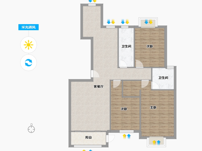 河北省-石家庄市-瑞景华庭-110.04-户型库-采光通风