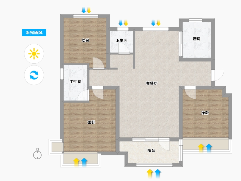 河北省-邢台市-荣盛锦绣观邸-90.91-户型库-采光通风