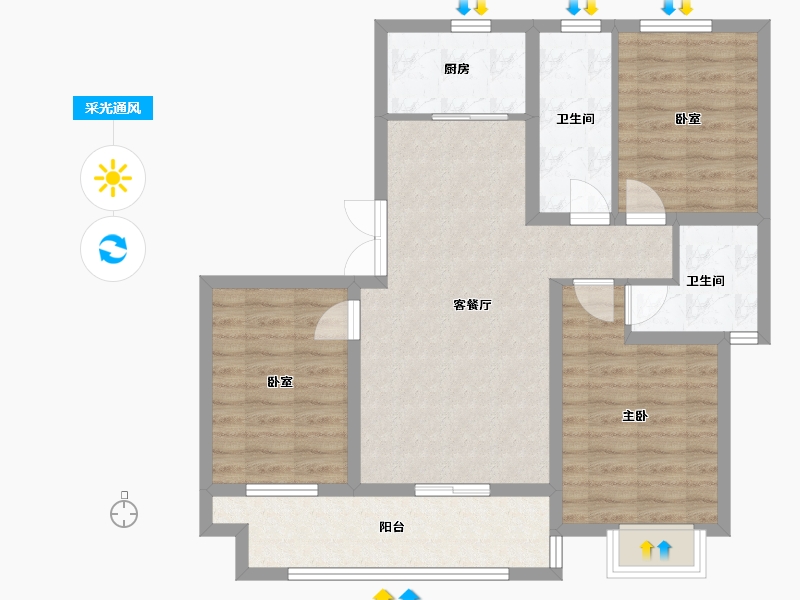 河北省-石家庄市-东五里瑞府-105.20-户型库-采光通风