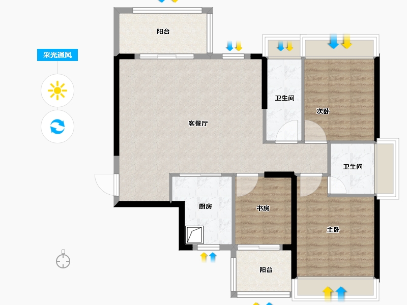 广东省-汕头市-怡璟海岸雅园-99.99-户型库-采光通风