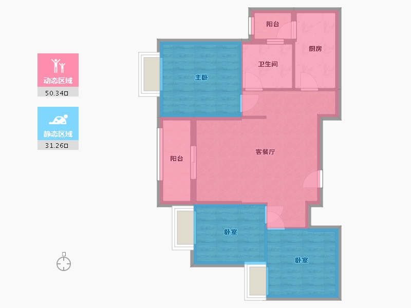 宁夏回族自治区-银川市-银川恒大城市小镇珺睿府-82.28-户型库-动静分区