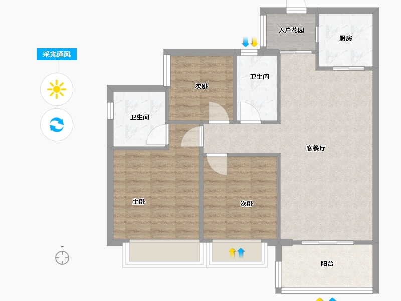 广东省-广州市-兰园凤翎台-77.60-户型库-采光通风