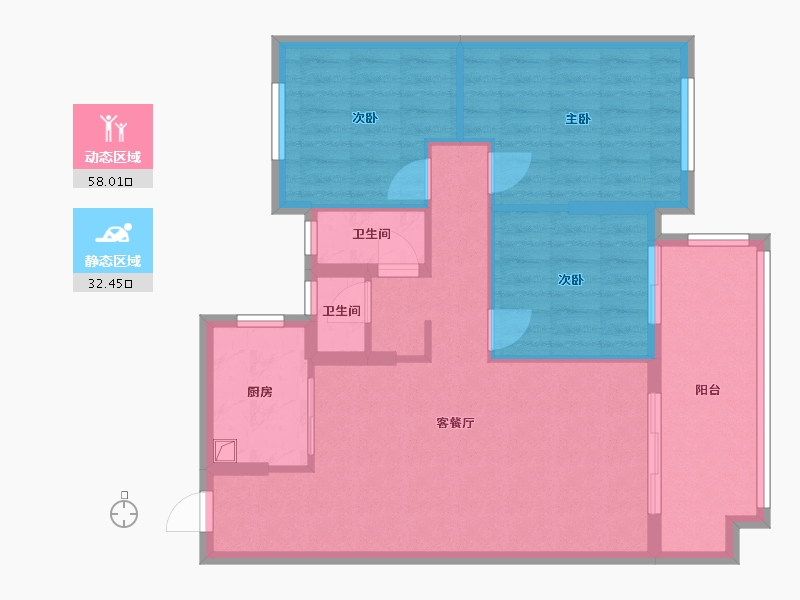 湖北省-宜昌市-东方瑞景-76.00-户型库-动静分区