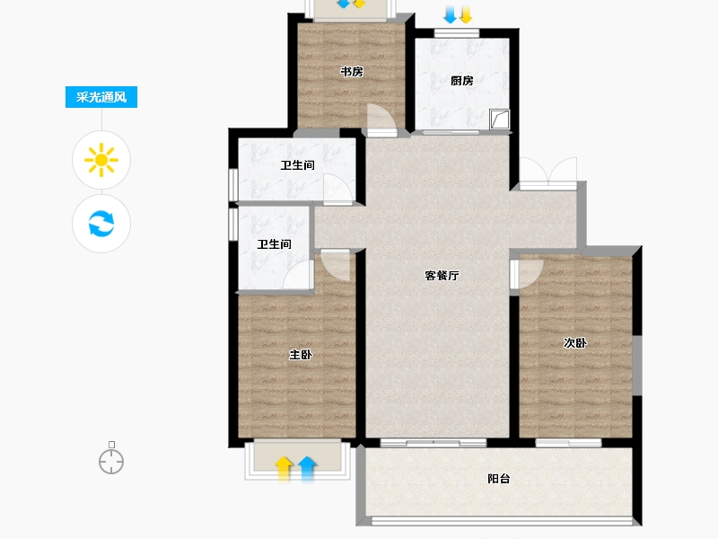 湖北省-荆州市-楚天都市·御湖一品-103.20-户型库-采光通风