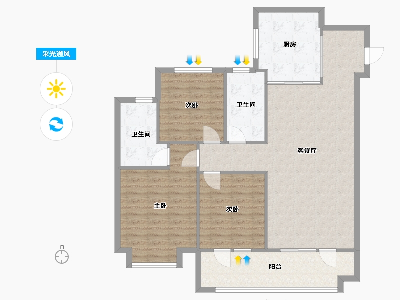 山东省-烟台市-万科城劝学里-92.00-户型库-采光通风