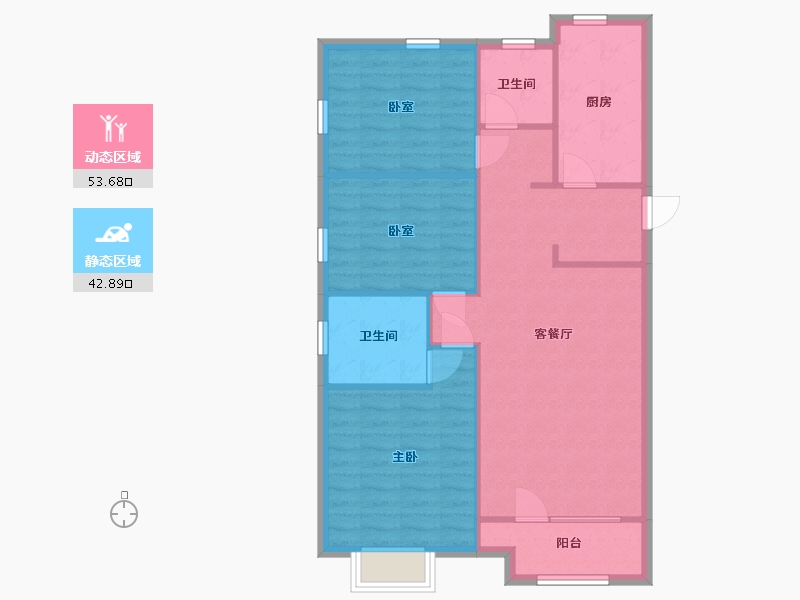 辽宁省-大连市-万科翡翠之光-88.00-户型库-动静分区