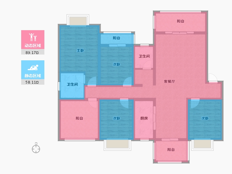 贵州省-黔东南苗族侗族自治州-贵州麻江县蓝欣国际花园-130.00-户型库-动静分区