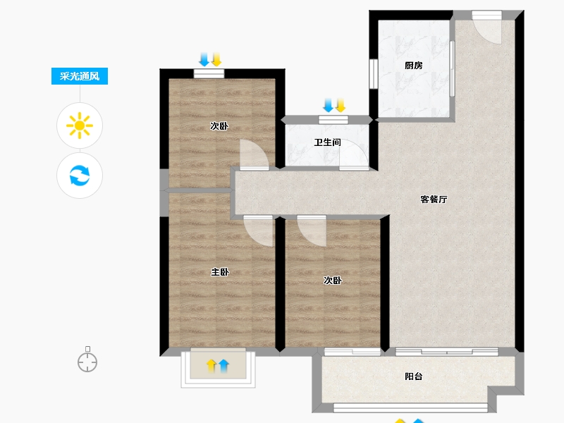 陕西省-咸阳市-蓝光弘阳钰珑府-76.09-户型库-采光通风