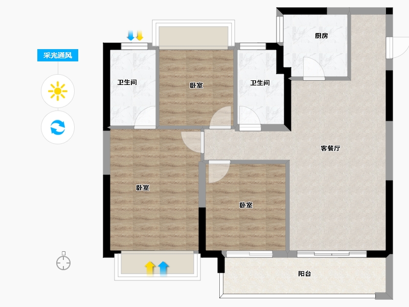 江苏省-南京市-璀璨云著-84.04-户型库-采光通风