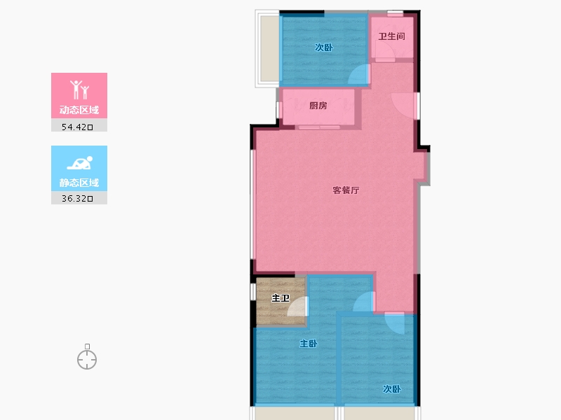 陕西省-西安市-华润置地港悦城嘉悦-85.60-户型库-动静分区