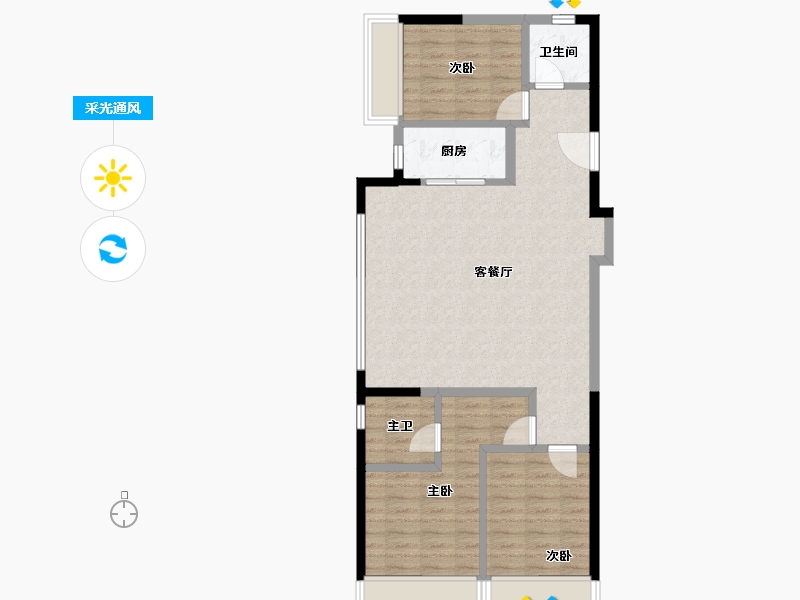 陕西省-西安市-华润置地港悦城嘉悦-85.60-户型库-采光通风