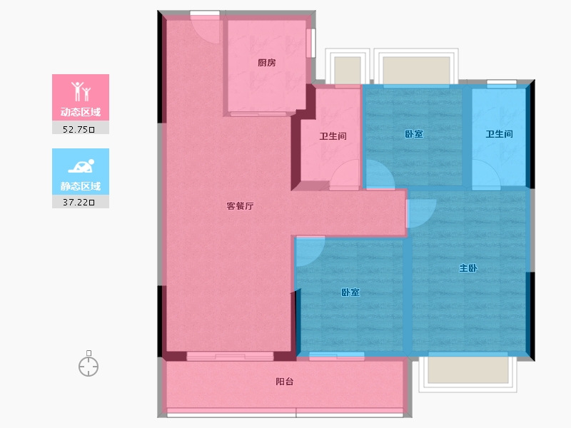 湖北省-宜昌市-宝业沁园-80.49-户型库-动静分区