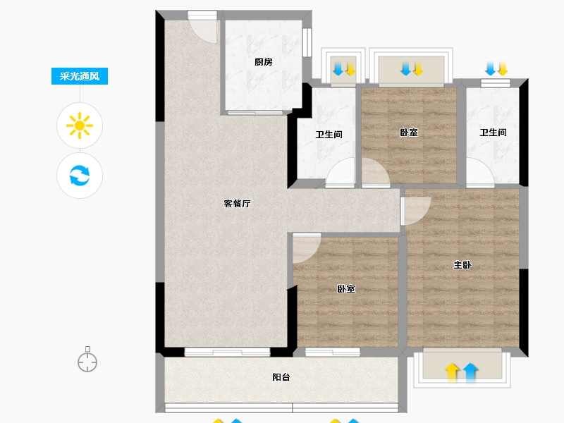 湖北省-宜昌市-宝业沁园-80.49-户型库-采光通风