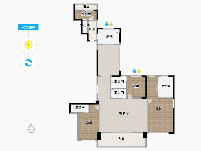 海南省-海口市-罗牛山·玖悦台-228.97-户型库-采光通风