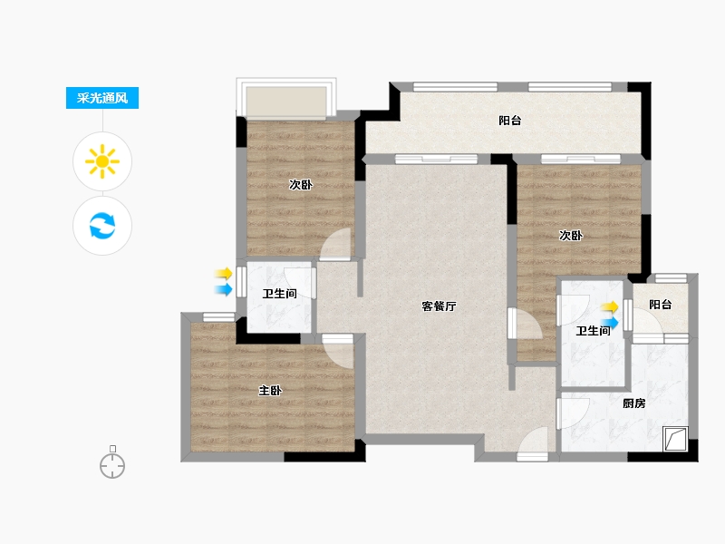 四川省-德阳市-绵竹市剑桥城-87.20-户型库-采光通风