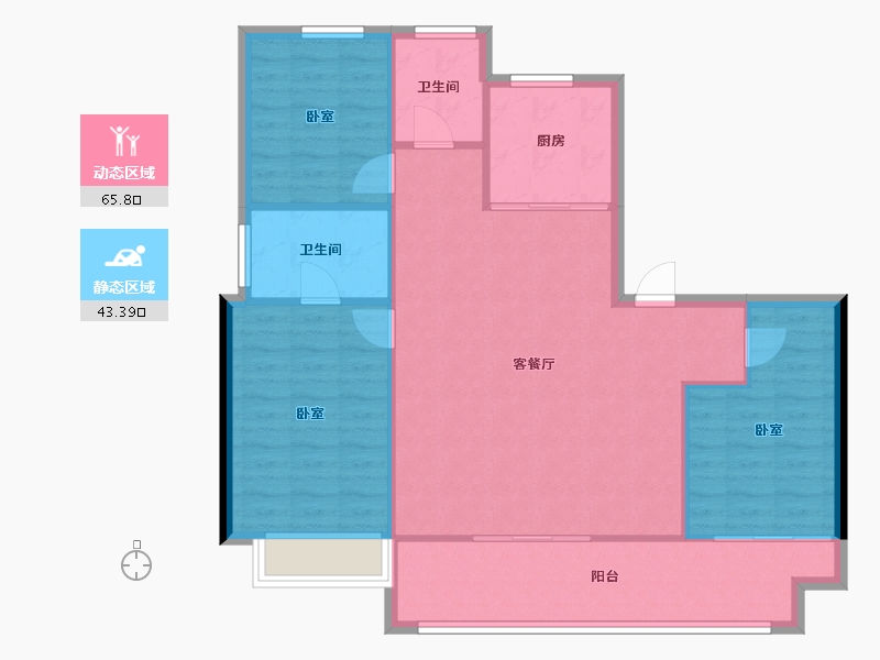 陕西省-榆林市-泓泰铂悦小区-100.67-户型库-动静分区