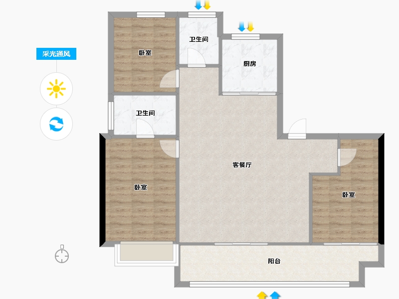 陕西省-榆林市-泓泰铂悦小区-100.67-户型库-采光通风