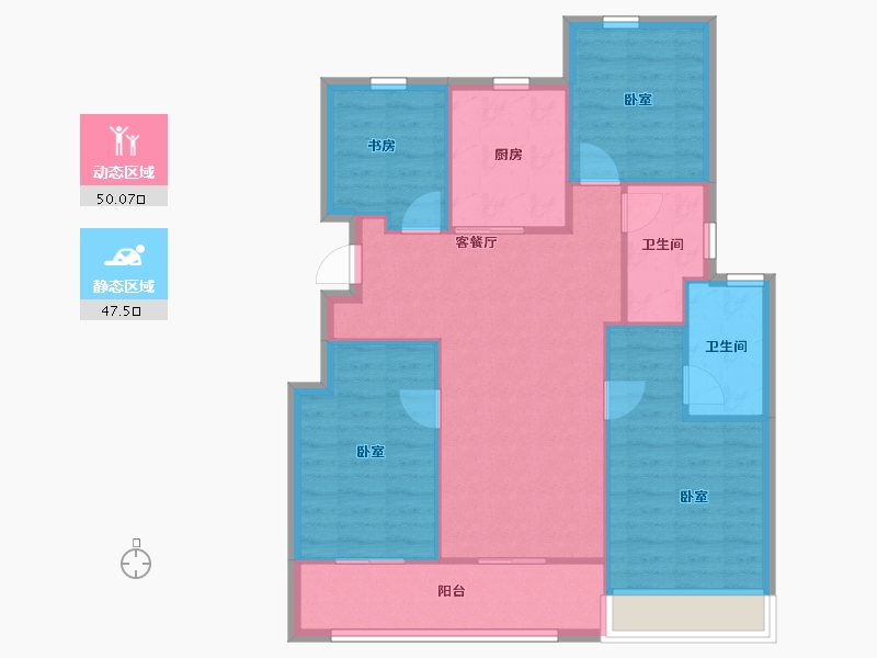 浙江省-绍兴市-绿城·晓风印月府-88.77-户型库-动静分区