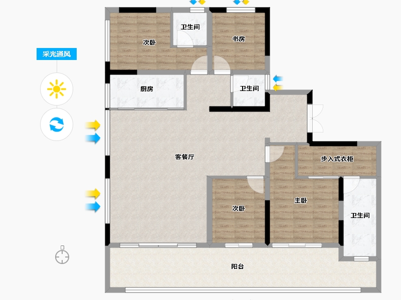 陕西省-西安市-润玺臺·观月-142.18-户型库-采光通风