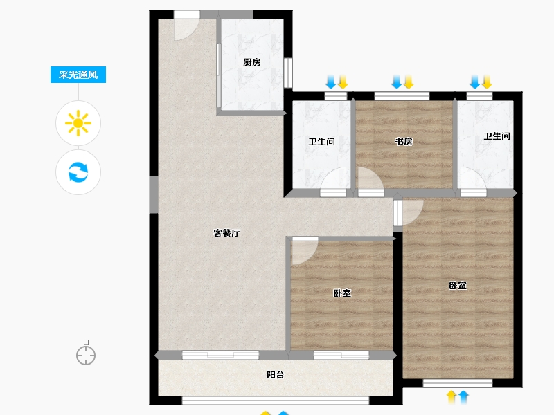 陕西省-西安市-保利阅云台-85.60-户型库-采光通风