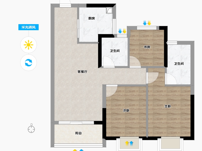 浙江省-杭州市-兴耀月琉璃-71.20-户型库-采光通风