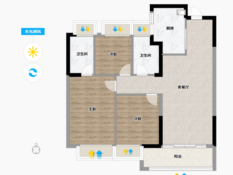 上海-上海市-中国铁建花语前湾-80.80-户型库-采光通风