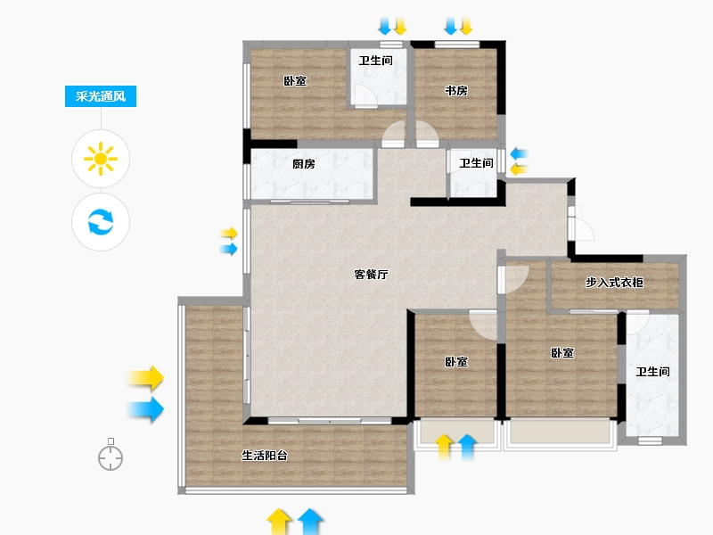 陕西省-西安市-润玺臺·观月-142.12-户型库-采光通风