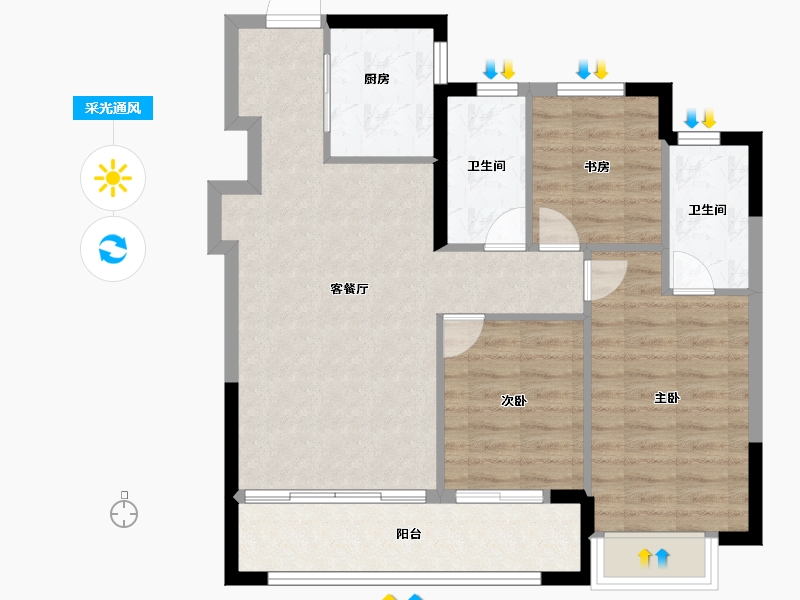 浙江省-宁波市-华润置地·润樾-80.00-户型库-采光通风