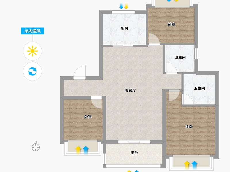 上海-上海市-浦发唐城-84.80-户型库-采光通风