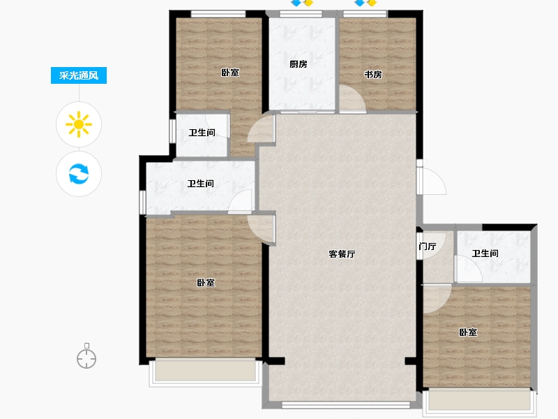 山东省-济南市-绿地海珀澜庭-148.00-户型库-采光通风