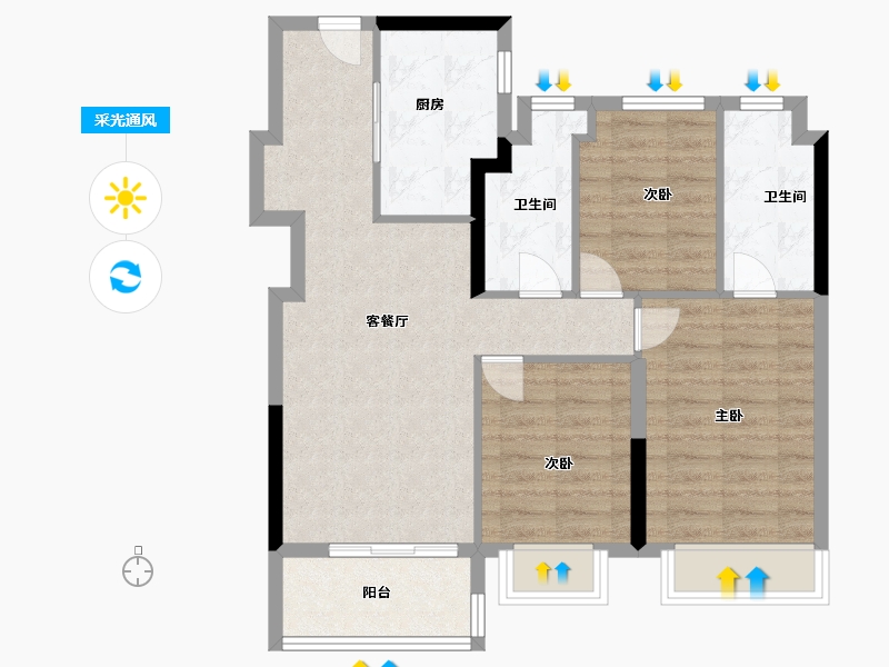 上海-上海市-中铁建万科朗拾花语-76.00-户型库-采光通风