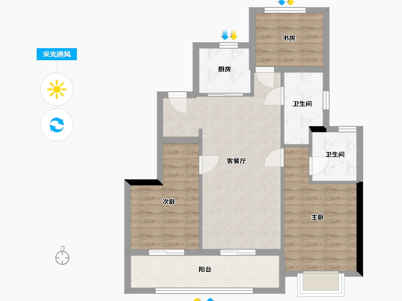 浙江省-杭州市-地铁越秀·星漫云渚-77.67-户型库-采光通风