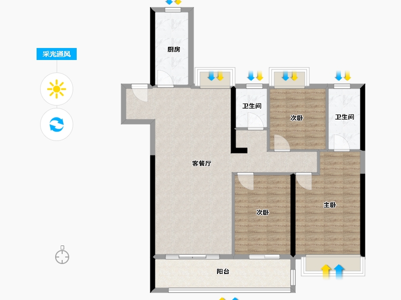 湖北省-武汉市-融创静雲府-103.20-户型库-采光通风