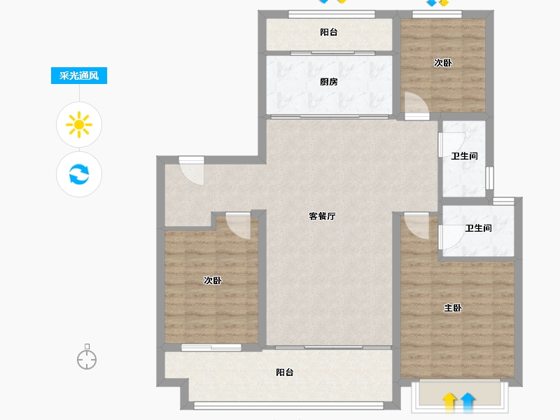 河北省-邯郸市-智慧城-105.00-户型库-采光通风