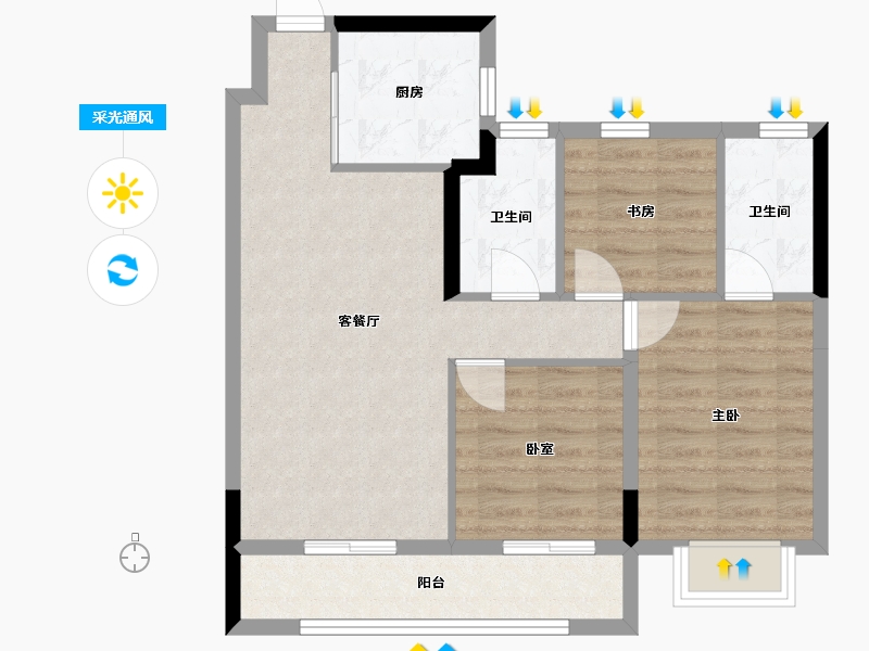 陕西省-西安市-华润置地港悦城嘉悦-71.65-户型库-采光通风