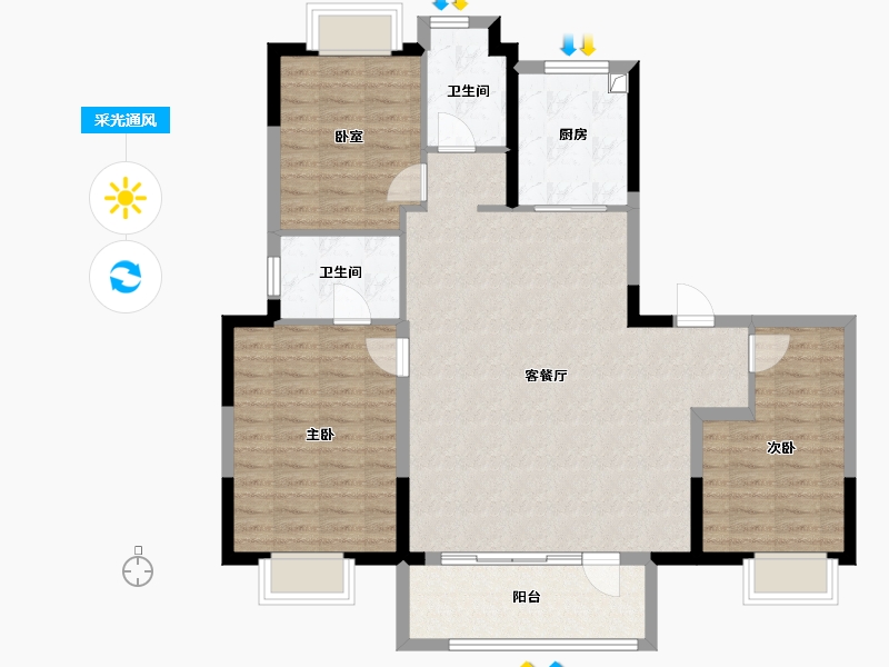 上海-上海市-中铁建万科朗拾花语-106.40-户型库-采光通风