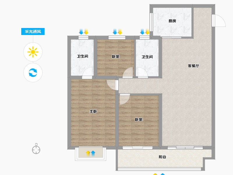 山西省-晋城市-铭基·和谐雅园-94.40-户型库-采光通风