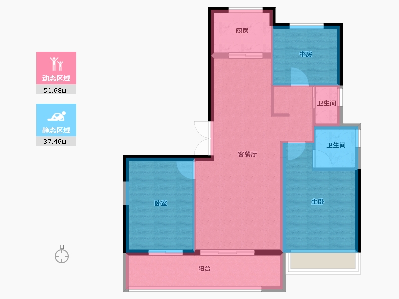 陕西省-西安市-绿城蘭园-80.26-户型库-动静分区