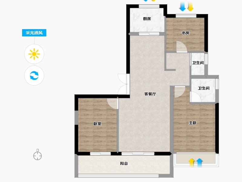 陕西省-西安市-绿城蘭园-80.26-户型库-采光通风