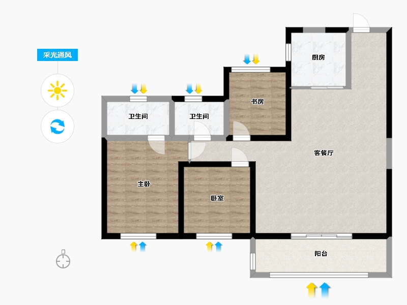 陕西省-西安市-金泰·唐樾-103.34-户型库-采光通风