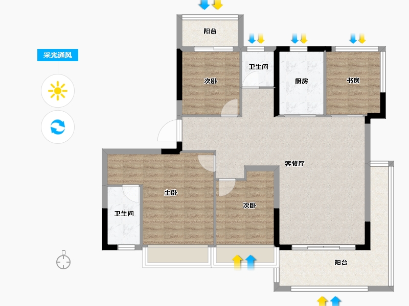 浙江省-台州市-方远建发·缦云-108.16-户型库-采光通风