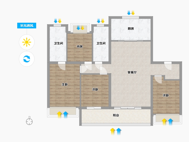 江苏省-苏州市-万科璞拾胥江-114.73-户型库-采光通风