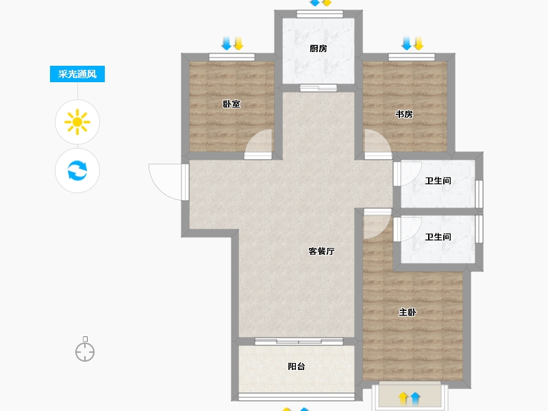 陕西省-宝鸡市-龙泉尚居-82.96-户型库-采光通风