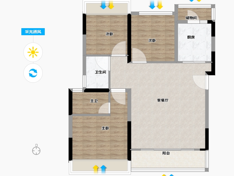 四川省-成都市-空港兴城锦楠上院-90.40-户型库-采光通风