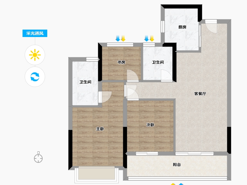 浙江省-杭州市-地铁越秀·星漫云渚-79.20-户型库-采光通风