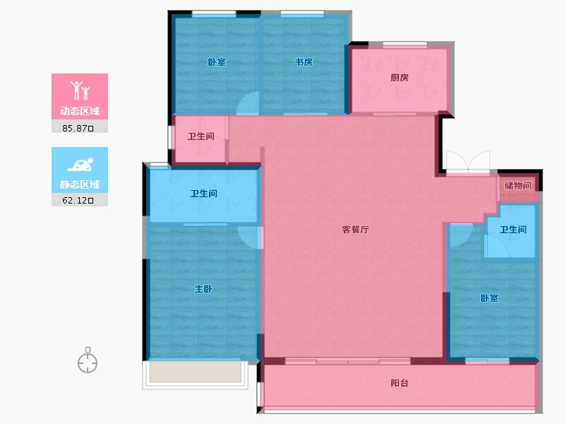 陕西省-西安市-华润置地港悦城嘉悦-135.41-户型库-动静分区